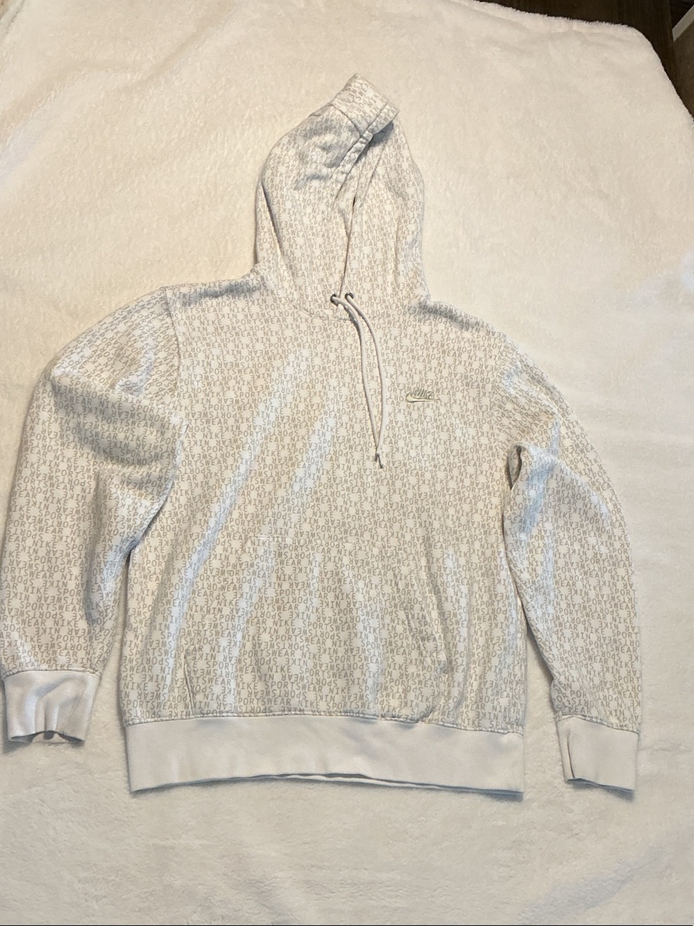 Nike White Hoodie with Tonal Script Print